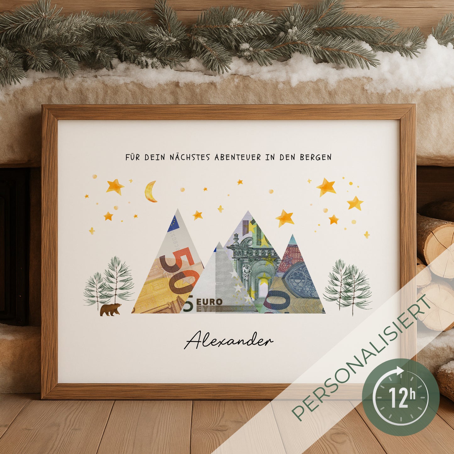 Geldgeschenk · Winter & Weihnachten · Abenteuer in den Bergen (mit Namen)