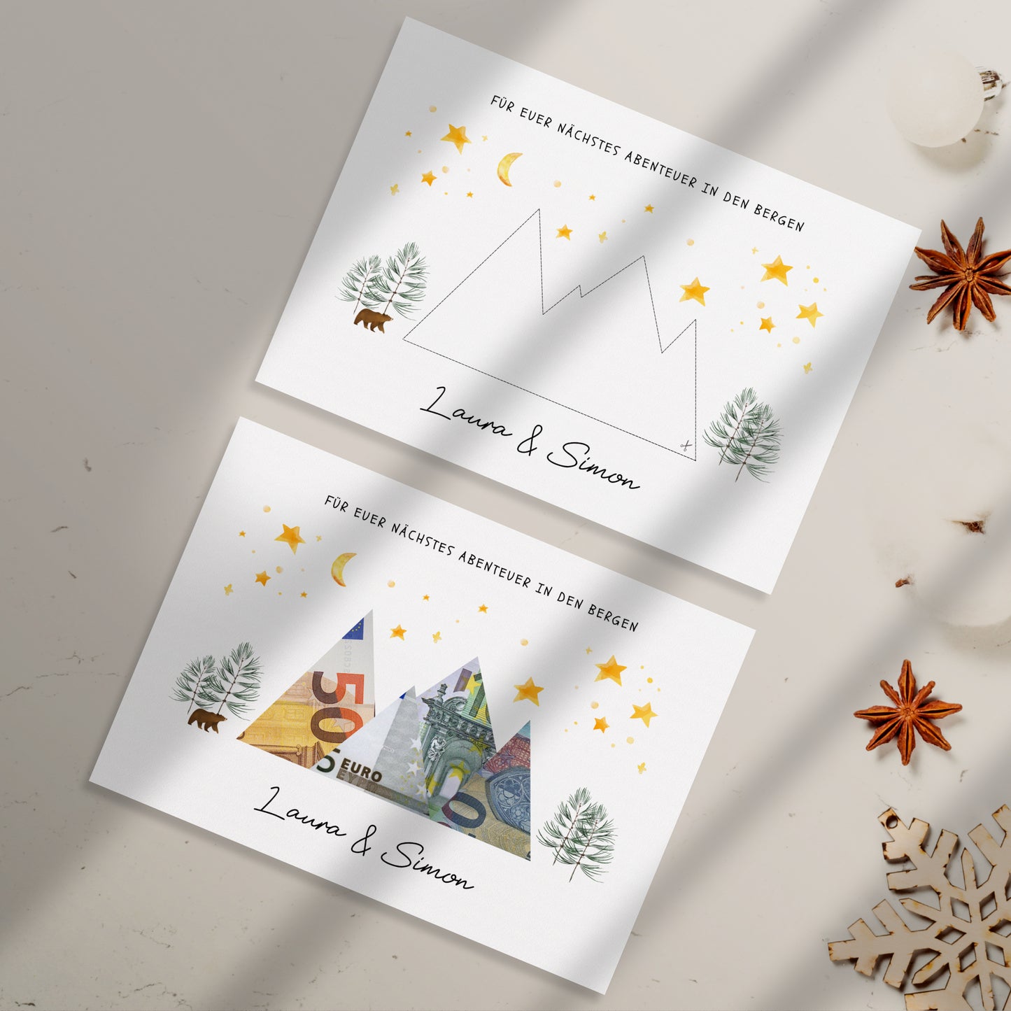 Geldgeschenk · Winter & Weihnachten · Abenteuer in den Bergen (mit Namen)