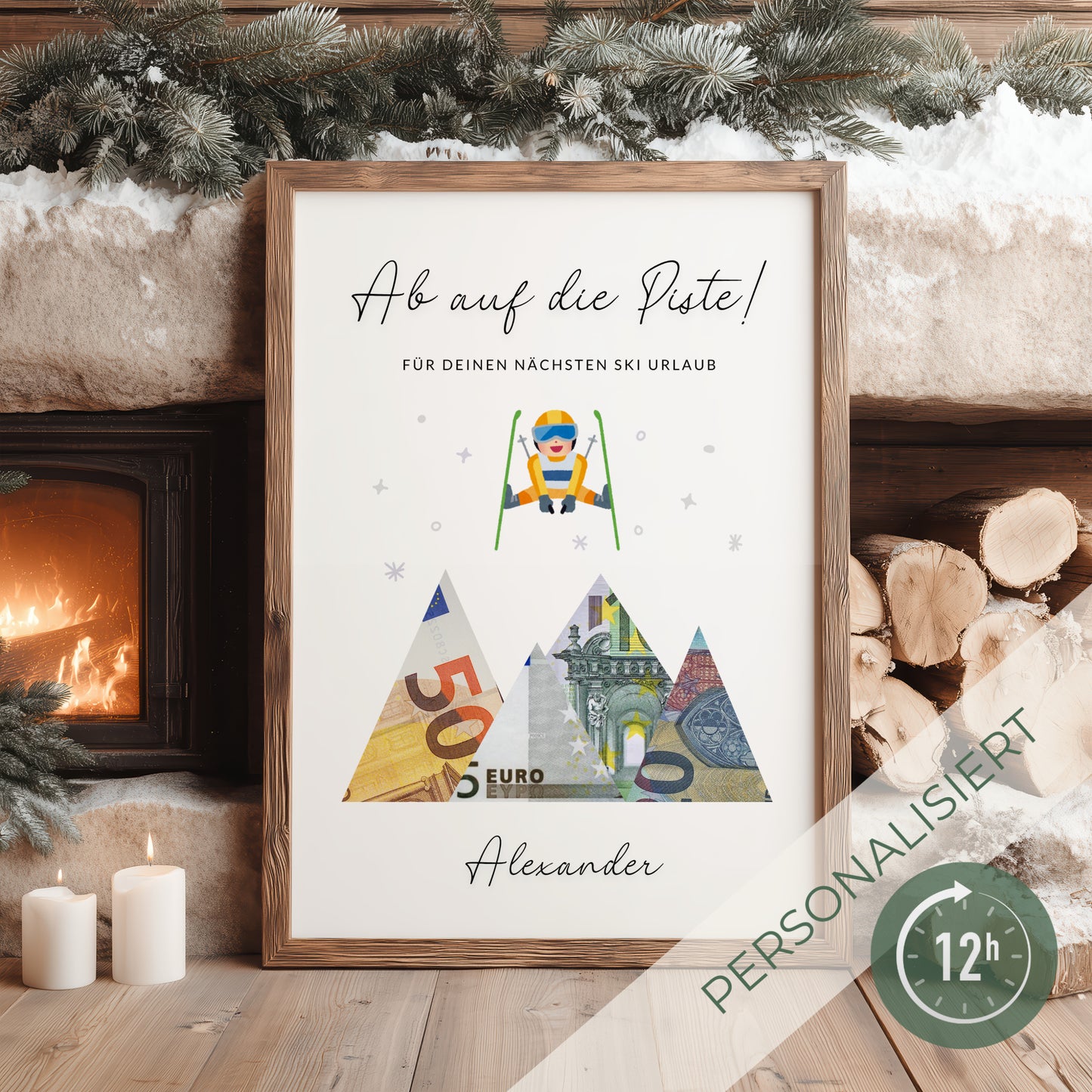 Geldgeschenk · Winter & Weihnachten · Ski · Ab auf die Piste (mit Namen)