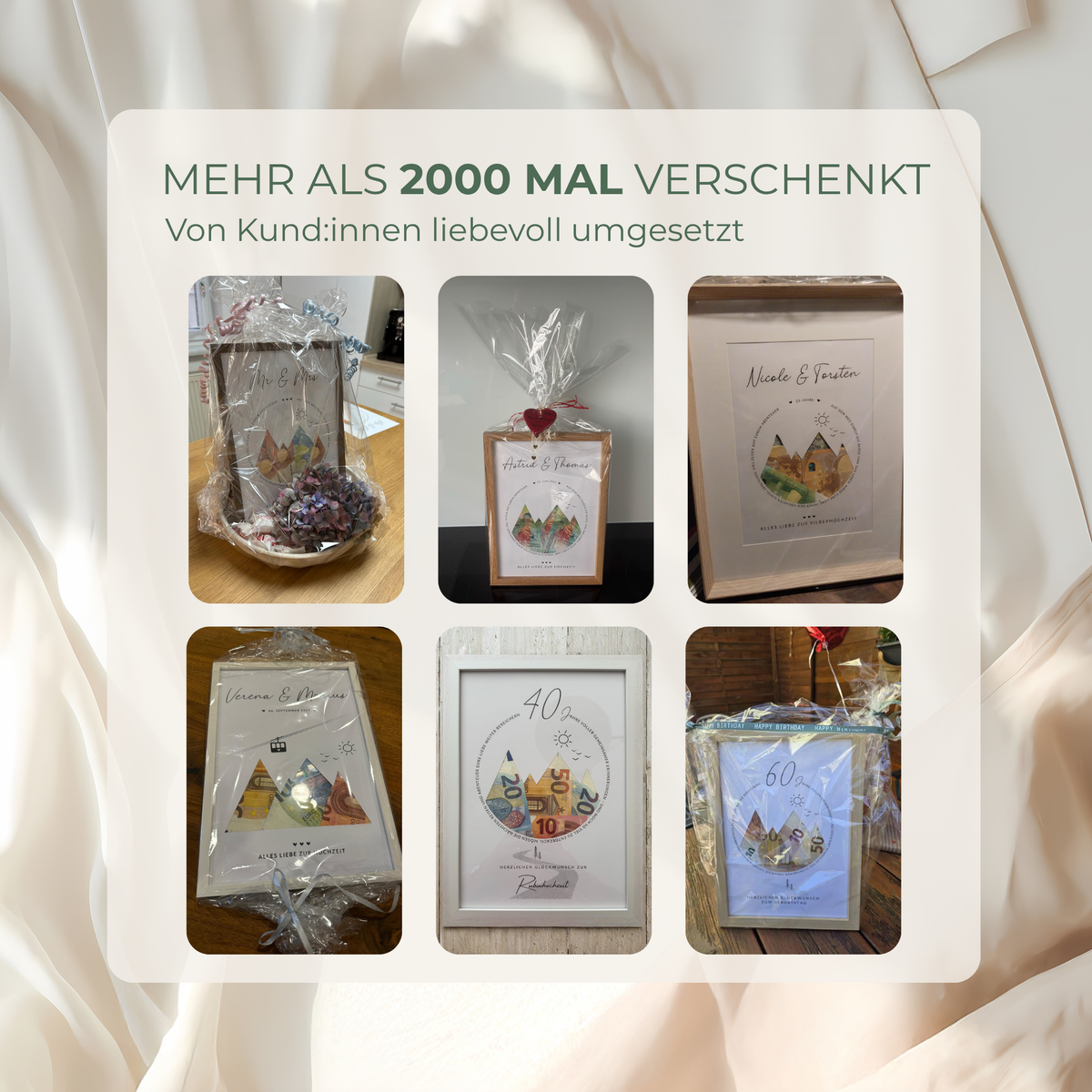Mehr als 2000 Mal verschenkt: Kundenfotos selbst gestalteter Geldgeschenke von WanderfulMoments