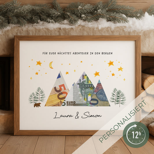 Geldgeschenk · Winter & Weihnachten · Abenteuer in den Bergen (mit Namen)