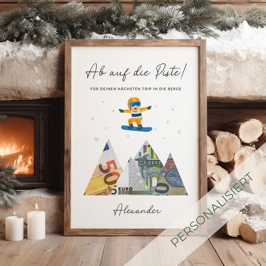 Geldgeschenk · Winter & Weihnachten · Snowboard · Ab auf die Piste