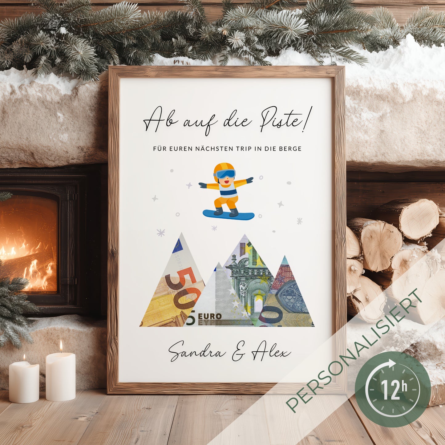 Geldgeschenk · Winter & Weihnachten · Snowboard · Ab auf die Piste (mit Namen)