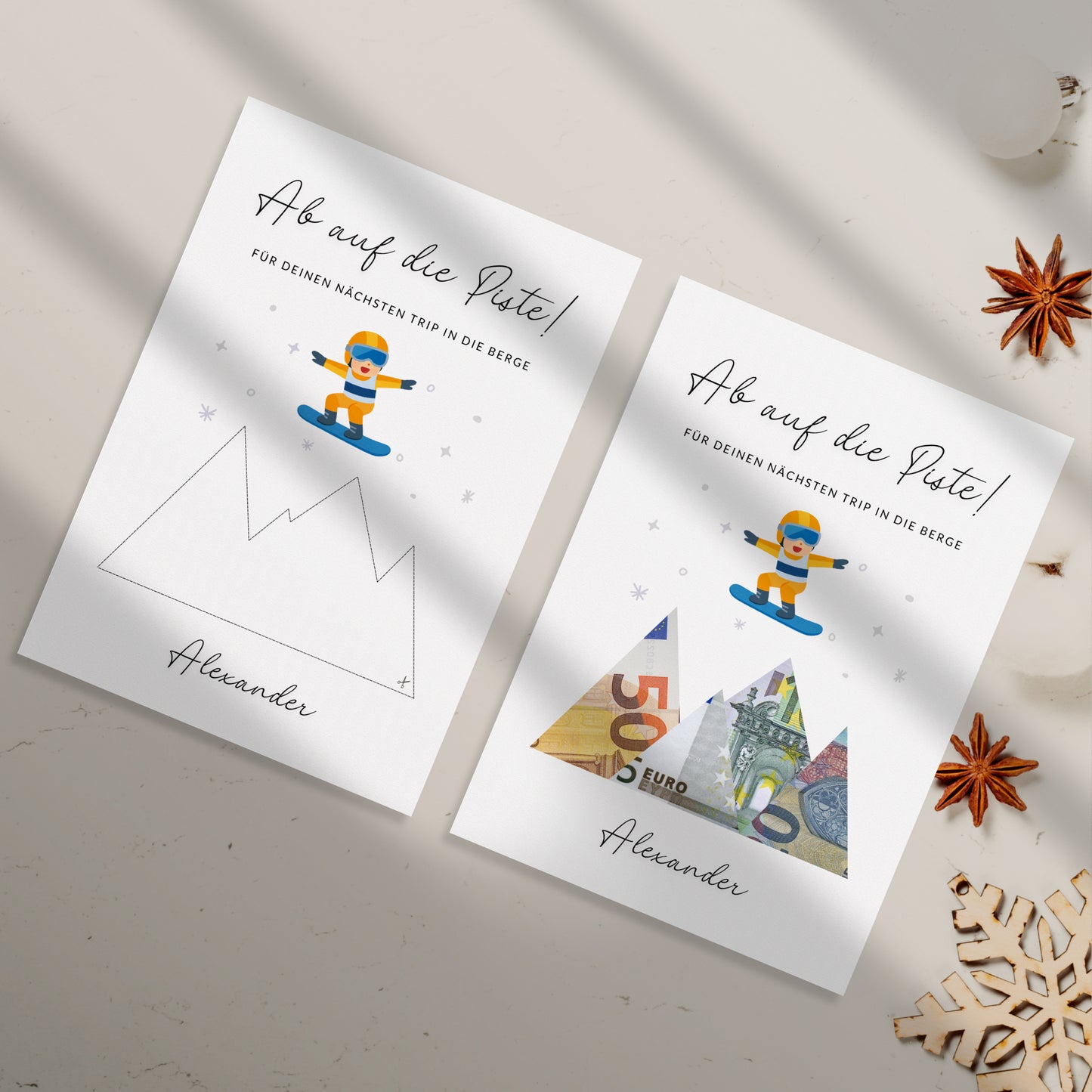 Geldgeschenk · Winter & Weihnachten · Snowboard · Ab auf die Piste (mit Namen)