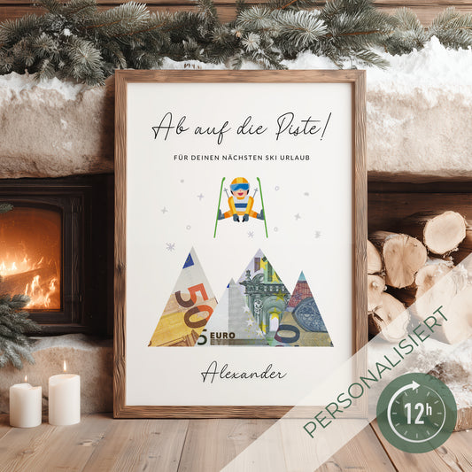 Geldgeschenk · Winter & Weihnachten · Ski · Ab auf die Piste (mit Namen)