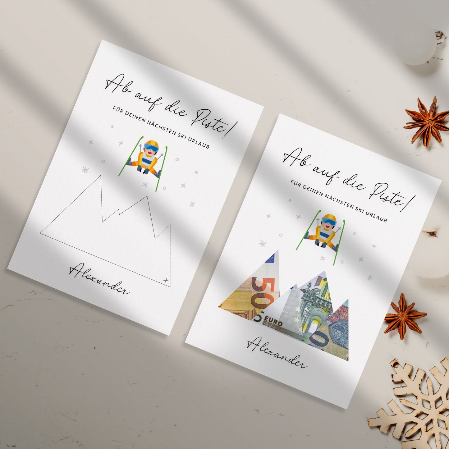 Geldgeschenk · Winter & Weihnachten · Ski · Ab auf die Piste (mit Namen)