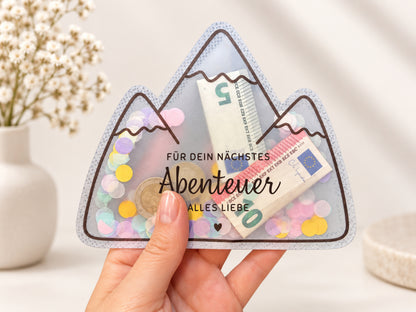 Schüttelkarte Geldgeschenk · Berge · Vorlage zum Ausdrucken