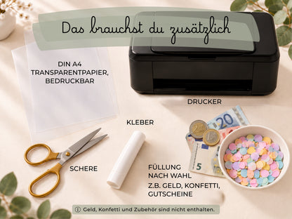 Schüttelkarte Geldgeschenk · Berge · Vorlage zum Ausdrucken