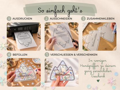 Schüttelkarte Geldgeschenk · Frohe Weihnachten · Vorlage zum Ausdrucken