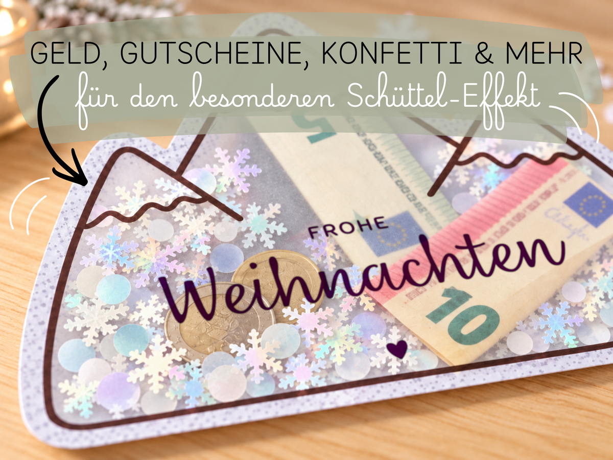 Schüttelkarte Geldgeschenk · Frohe Weihnachten · Vorlage zum Ausdrucken