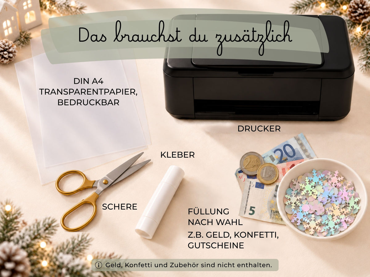 Schüttelkarte Geldgeschenk · Frohe Weihnachten · Vorlage zum Ausdrucken