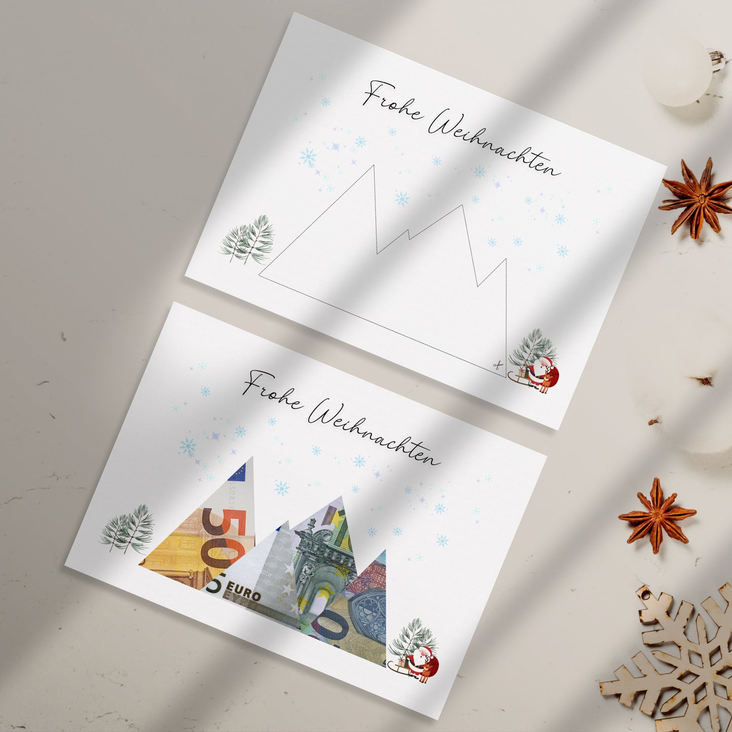 Geldgeschenk · Weihnachten · Frohe Weihnachten Schneeflocken