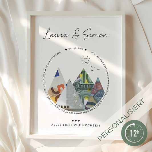Geldgeschenk · Hochzeit · Auf dem Weg durchs Leben & die Berge (mit Namen & Datum)
