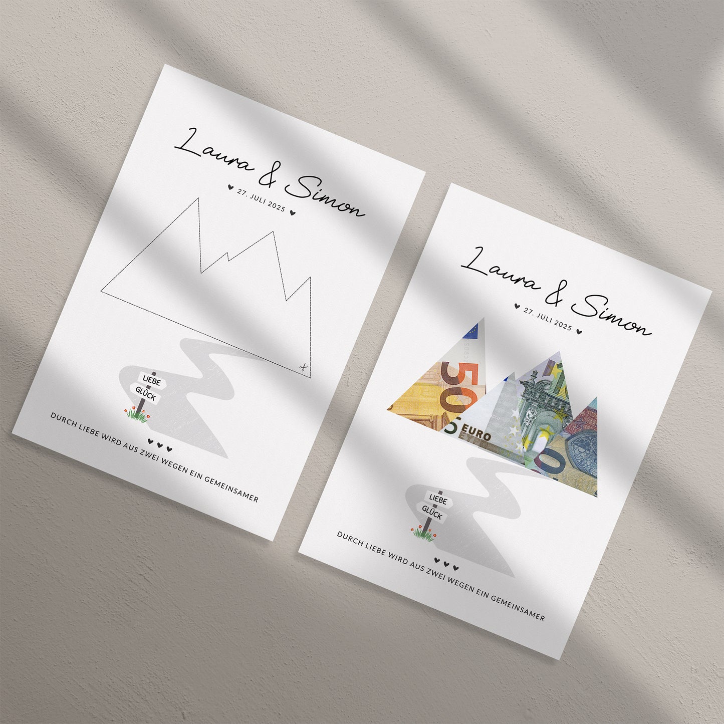 Geldgeschenk · Hochzeit · Wanderpfad Glück & Liebe (mit Namen & Datum)