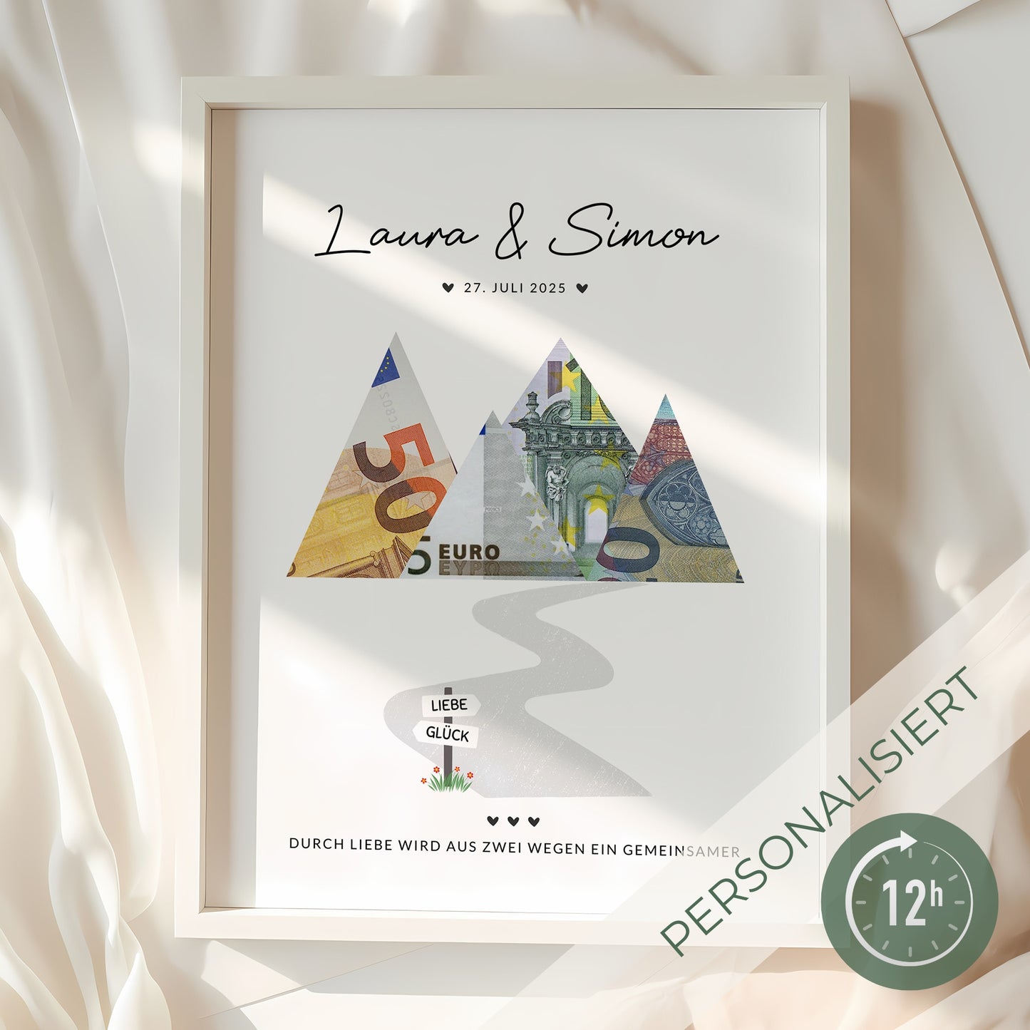 Geldgeschenk · Hochzeit · Wanderpfad Glück & Liebe (mit Namen & Datum)