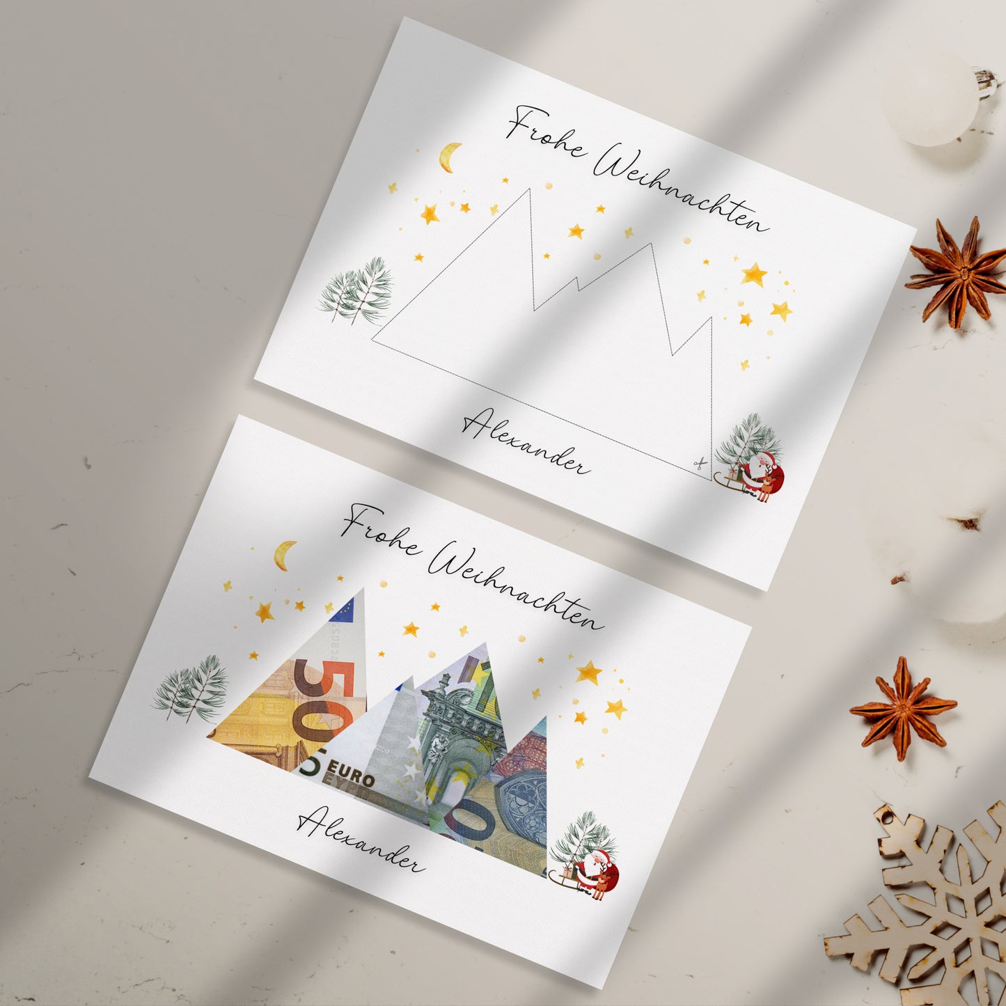 Geldgeschenk · Weihnachten · Frohe Weihnachten Sterne (mit Namen)