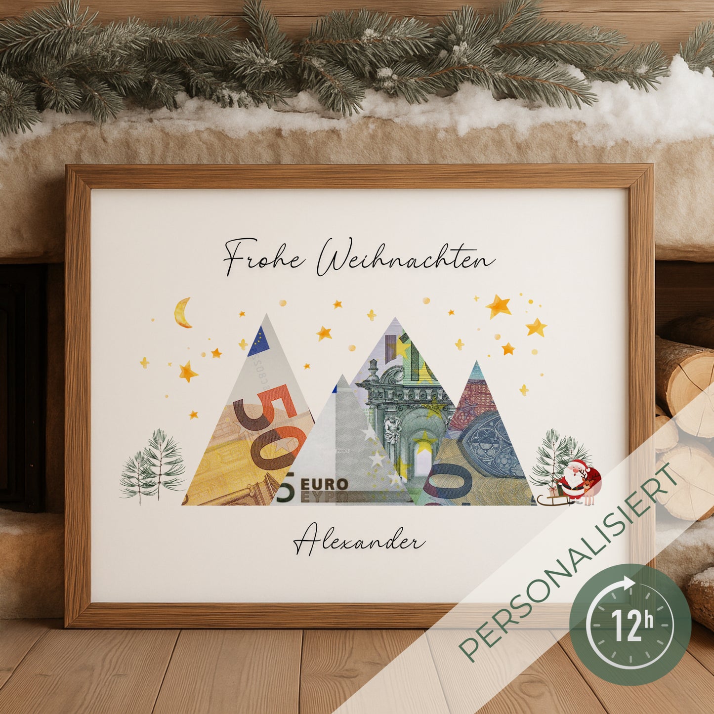 Geldgeschenk · Weihnachten · Frohe Weihnachten Sterne (mit Namen)